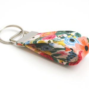 Mini Bright Floral Key Fob Rifle Paper Co 2.5 or 3.5 Inch Key Ring Cute Short Key Chain Finger Strap for Keys Small Keychain image 2