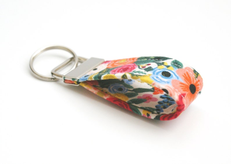 Mini Bright Floral Key Fob Rifle Paper Co 2.5 or 3.5 Inch Key Ring Cute Short Key Chain Finger Strap for Keys Small Keychain image 2