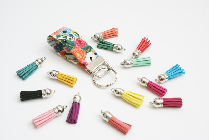 Mini Bright Floral Key Fob Rifle Paper Co 2.5 or 3.5 Inch Key Ring Cute Short Key Chain Finger Strap for Keys Small Keychain image 4