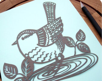 Wren bird  papercutting Template download (PDF, Jpeg)