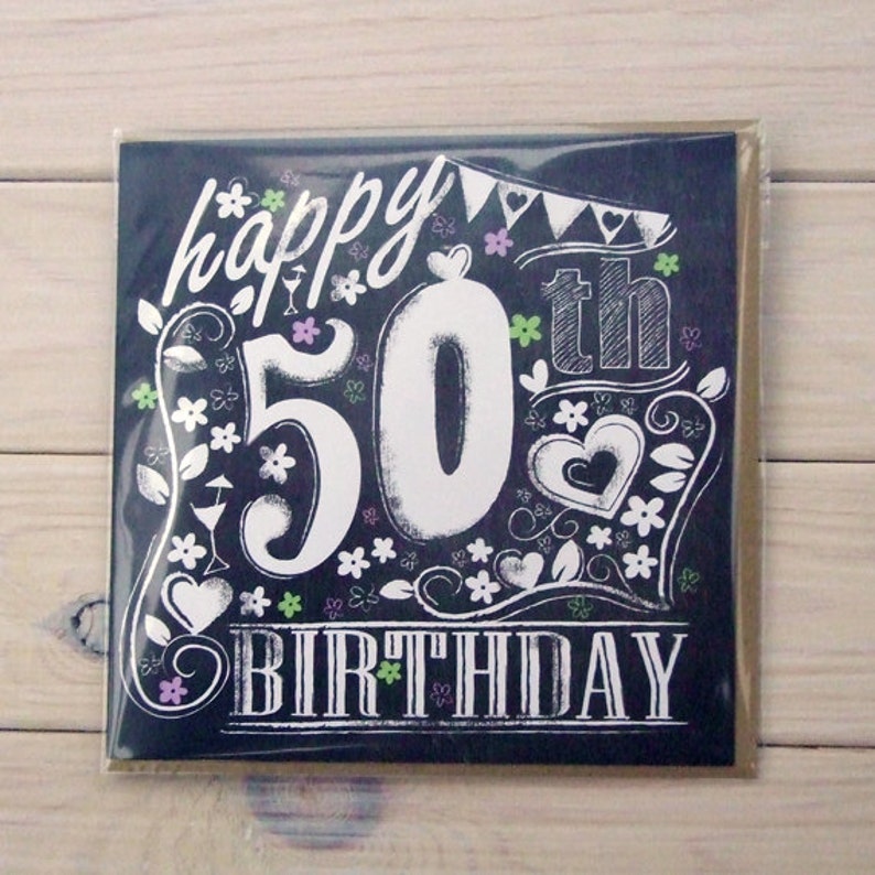 Happy 50th Birthday Chalkboard Style Card Etsy
