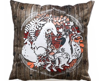 Fox family Vegan Suede Square Cushion