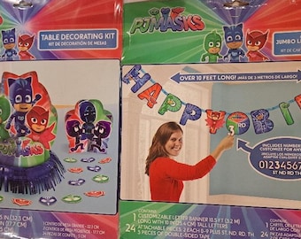 PJ Masks Decorations - PJ Masks Table Decorating Kit and PJ Masks Banner - Giant Catboy, Gekko & Owlette Birthday Party