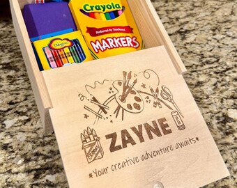 Personalized Wooden Kids Box with Creative School Supplies -Kids Crate