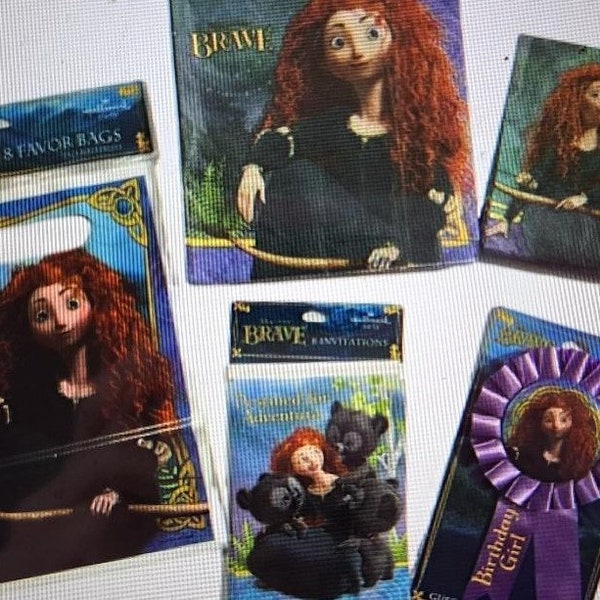 Brave Party Bundle for 8 Guests - Brave Lunch Napkins, Dessert Napkins, Treat Bags, Invitations & Guest of Honor Ribbon - Merida