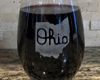 State of Ohio Wine Glass, Stemless Wine Glass, Gift for Mom, Mother's Day Gift