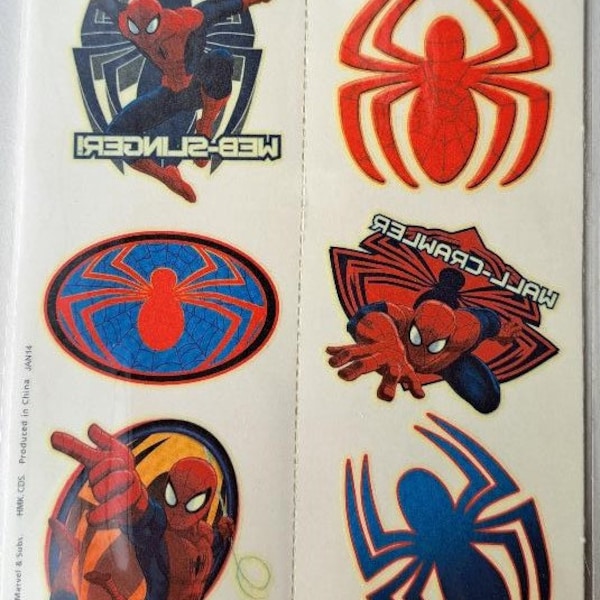 Spiderman Tattoos - 6 SHEETS - Spider Man Tattoos, Birthday Party Favor, Kids Birthday Favor