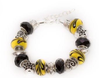 Pittsburgh, Black and Yellow, Bracelet with Football Charms
