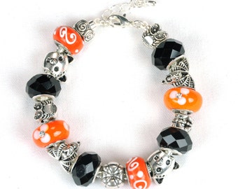 Halloween Bracelet, Halloween Jewelry, Cat, Bat, Happy Halloween