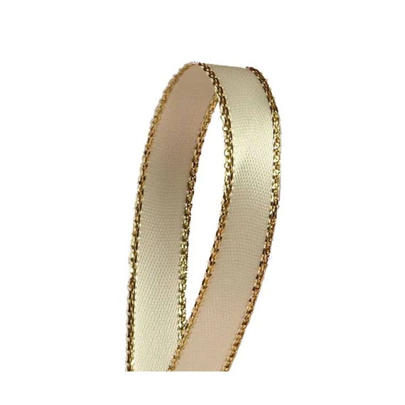 Cream Gold Ribbon | Ivory Gold Ribbon | Ivory Gold Edge Satin Ribbon -  3/8in. x 50 Yards (pm57520352)