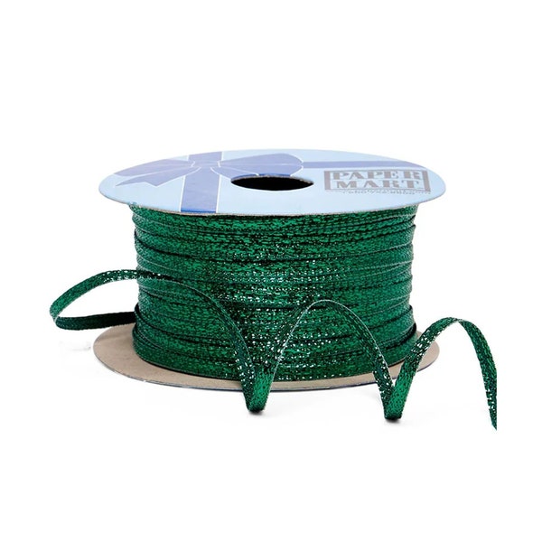 Sparkly Green Cord | Green Metallic String | Green Narrow Crystalized Metallic Flat String - 1/8in. x 50 Yards (pm56152312)