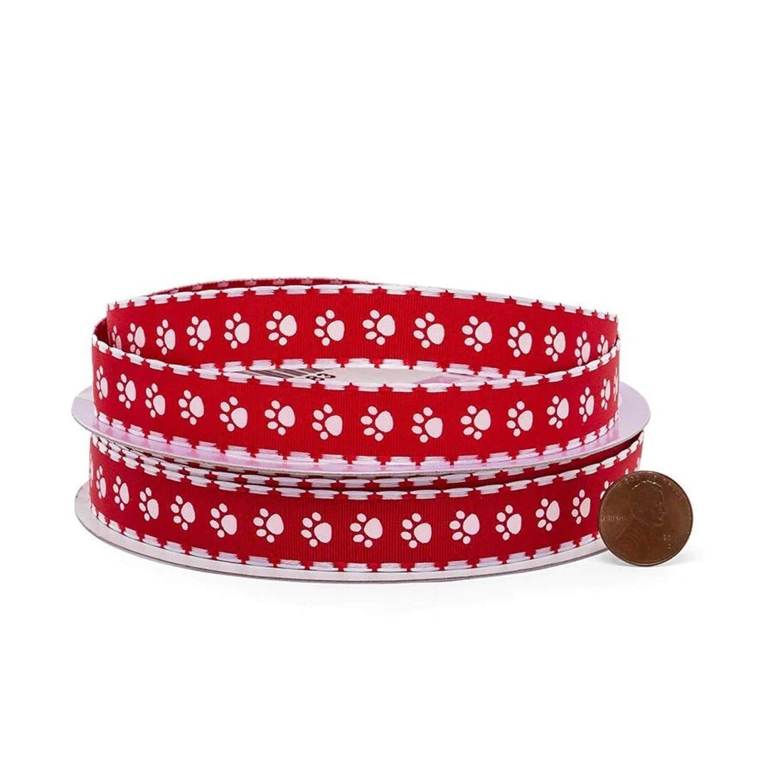 Animal Paw Ribbon | Dog Paw Ribbon | Red and White Paw Print Grosgrain ...