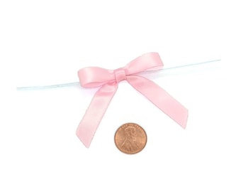 Handmade Pink Bows | Baby Pink Bows | Light Pink Satin Bows On A Wire - 3/8in. x 2in. - 12 Pieces/Pkg. (pm4824737)