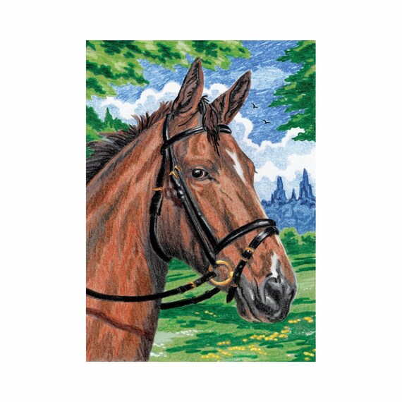 coloring craft kit  colornumbers kit  mini color pencilnumber kit   horse  5in x 7in norcpnmin1013t