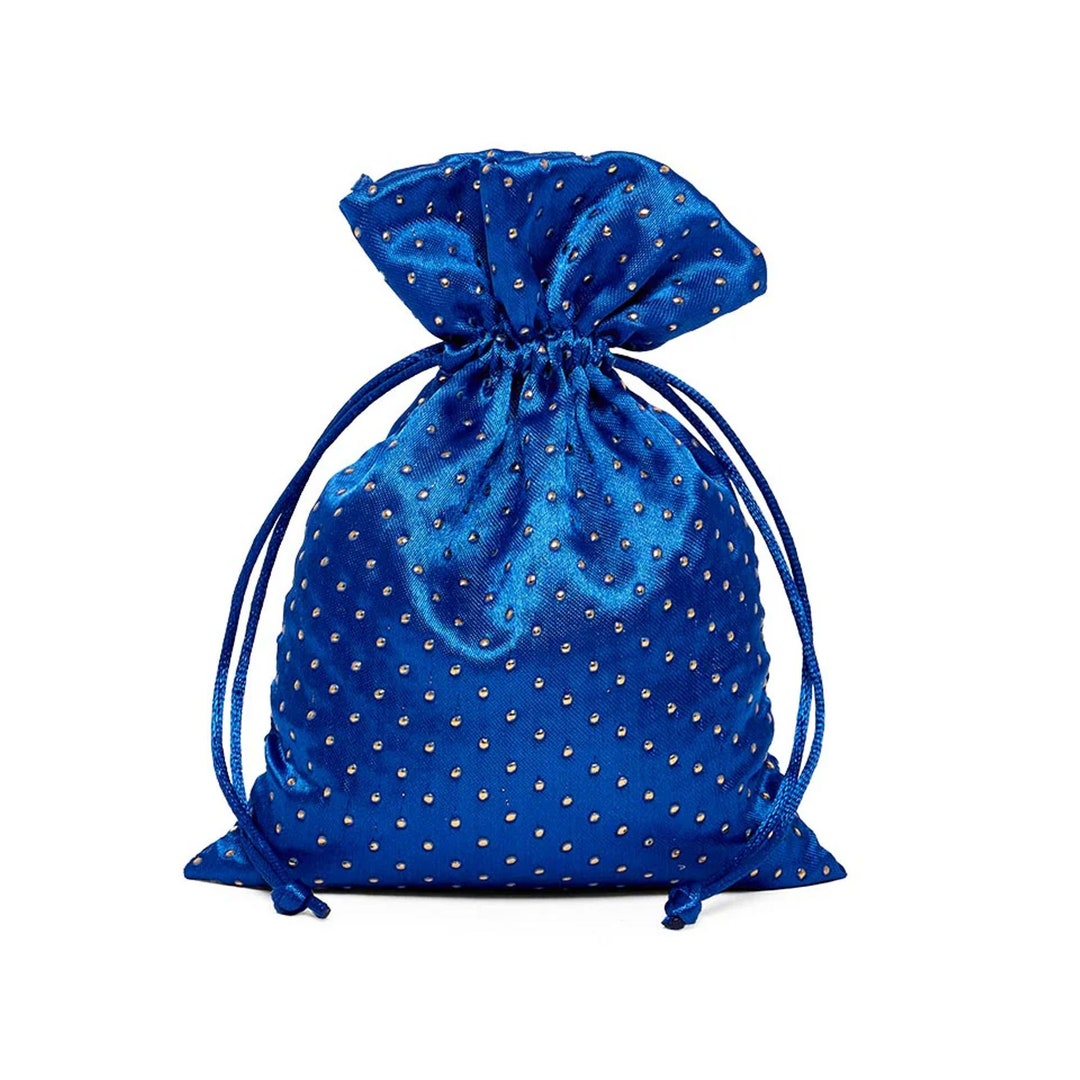 Blue Gold Gift Bags Blue Gold Dot Bags Royal Blue Satin Etsy
