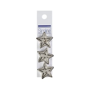 Star Embellishments | Silver Star Buttons - 2 Hole - 7/8in. - 3 Pieces/Pkg. (nmsl960)