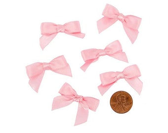 Small Pink Bows | Pink Satin Bows - Pre-Tied - 1 3/8in. - 50 Pieces/Pkg. (pm601334)