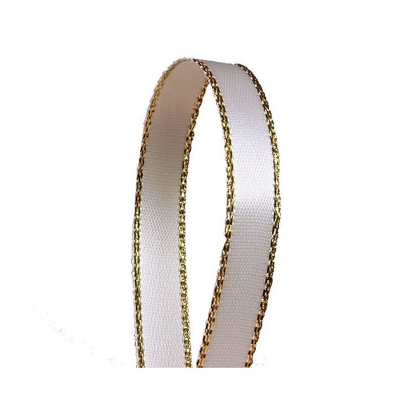 White Gold Ribbon White Gold Bows White Gold Edge Satin Ribbon 3/8in. X 50  Yards pm57520310 