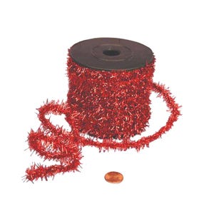 Red Tinsel Ribbon | Red Tinsel Rope | Metallic Red Chenille Wired Cord - 1/2in. x 10 Yds (pm4853112)