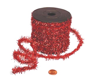 Red Tinsel Ribbon | Red Tinsel Rope | Metallic Red Chenille Wired Cord - 1/2in. x 10 Yds (pm4853112)