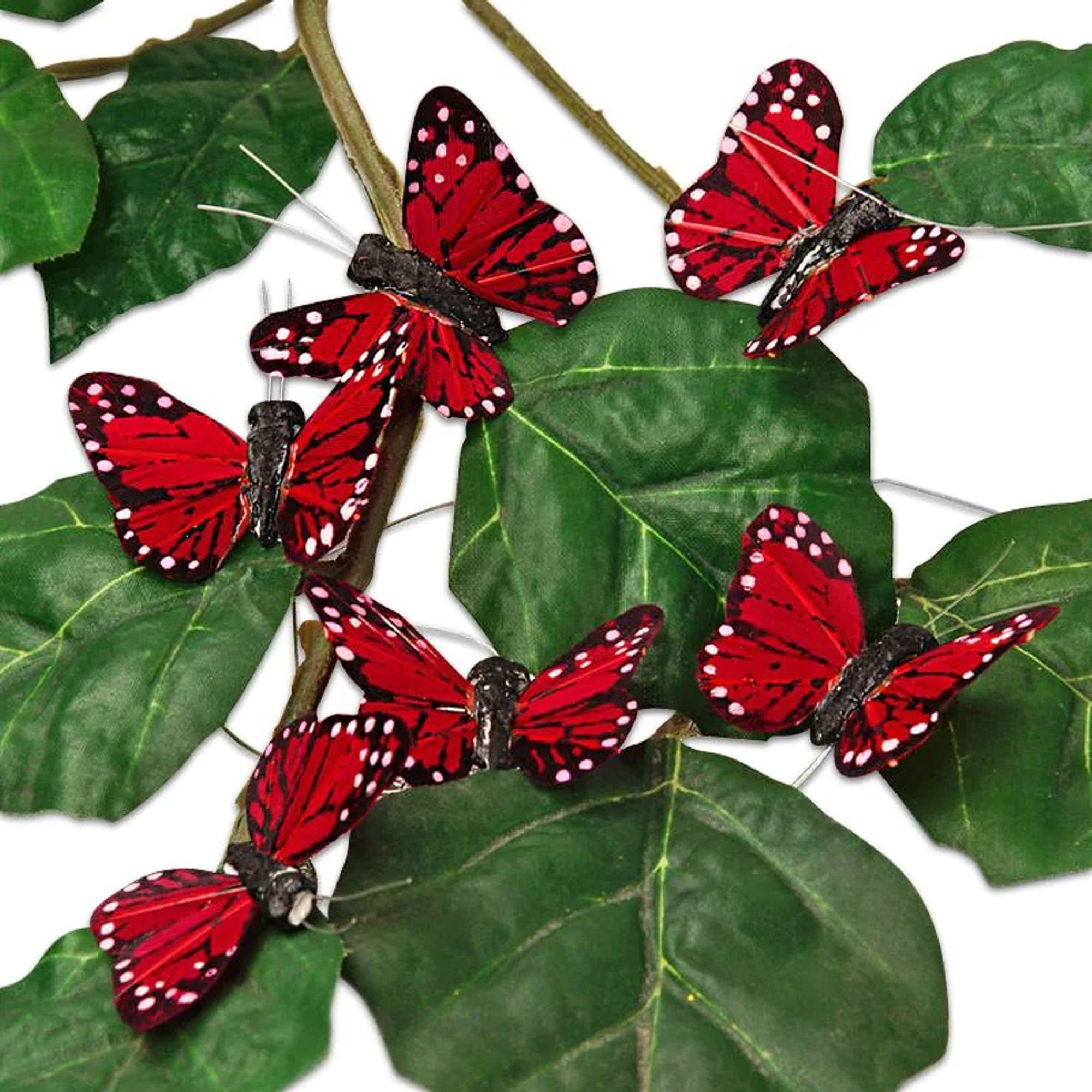 Fake Butterflies | Fake Monarch | Burgundy Feather Monarch Butterflies - 1  3/4in. - 12 Pieces/Pkg. (pm60911208)