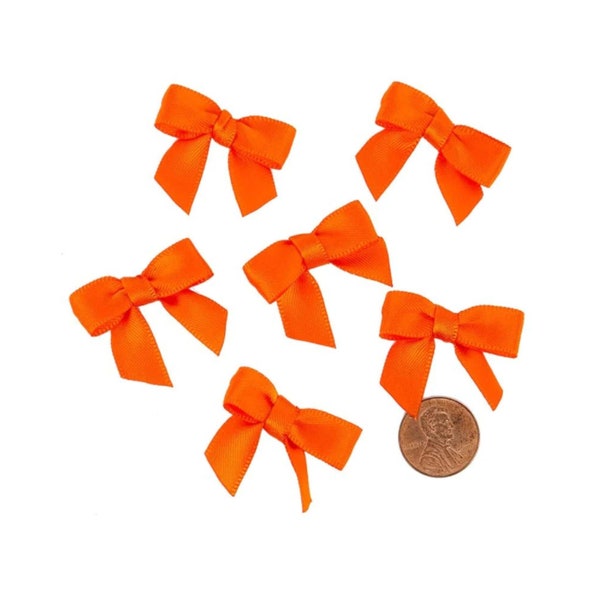 Orange Favor Bows | Mini Orange Satin Bows - Pre-Tied - 1 3/8in. - 50 Pieces/Pkg. (pm601340)