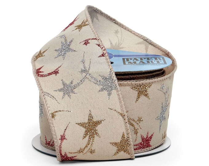 Gold Star Ribbon | Copper Star Ribbon | Glitter Stars on Wired Ribbon ...