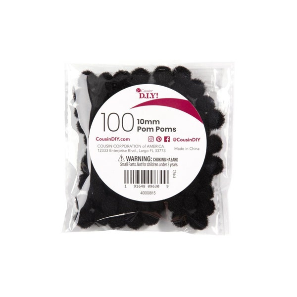 Small Black Poms | Black Pom-Poms - 10mm - 100 Pieces/Pkg. (nm40000815)