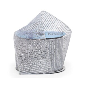 Silver Ribbed Ribbon | Pinstripe Ribbon | Silver Metallic Glitter Stripes On Sheer Wired Ribbon - 2 1/2in. x 10 Yards (pm56185605)