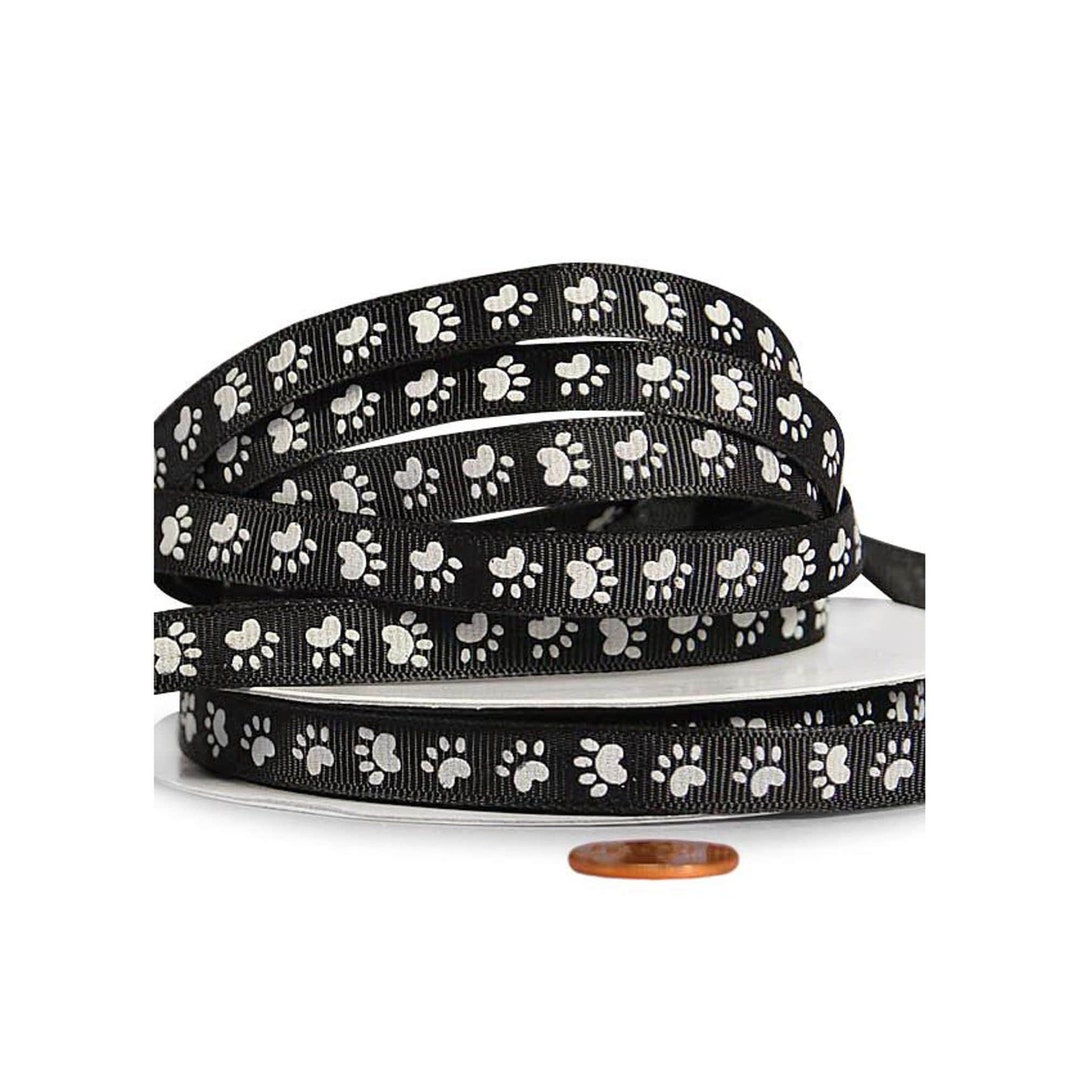 Black Paw Print Ribbon Narrow Paw Ribbon Black and White Paw Print ...