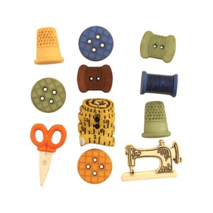 Sewing Icons | Sewing Buttons | Sewing Embellishments | Sewing Theme Buttons - 11 Pieces/Pkg. (nmbtp4099)