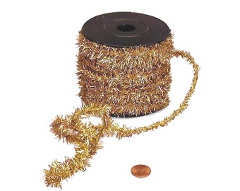 Gold Tinsel Rope | Gold Tinsel Ribbon | Gold Metallic Chenille Wired Cord - 1/2in. x 10 Yds (pm4853127)