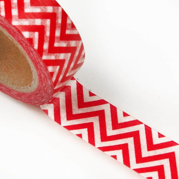 Red Chevron Masking Tape | Red Zig Zag Embellishment | Red and White Zig Zag Wave Washi Tape - 9/16in. x 10 Yards (pm34430102)