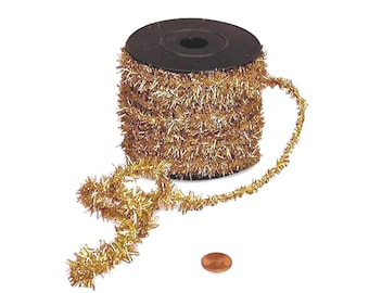 Gold Tinsel Rope | Gold Tinsel Ribbon | Gold Metallic Chenille Wired Cord - 1/2in. x 10 Yds (pm4853127)