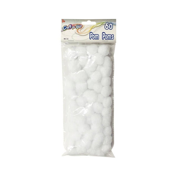 White Pompons | 20mm White Poms | White Pom Poms - 20mm - 60 Pieces/Pkg. (nmhtpom130)