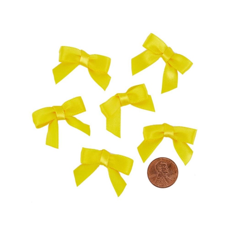 pm601350 Yellow Satin Bows Yellow Gift Bows 1 38in - 50 PiecesPkg. Dandelion Yellow Pre-Tied
