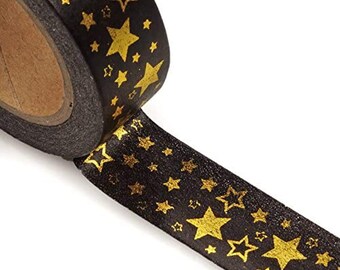 Gold Star Washi Tape | Gold Star Tape | Black with Gold Star Metallic Washi Tape - 9/16in. X 10 Yards (pm34400202)