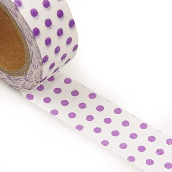 Purple Polkadot Tape | Lavender Dots Tape | White with Lavender Dot Foil Washi Tape - 9/16in. X 10 Yards (pm34380301)