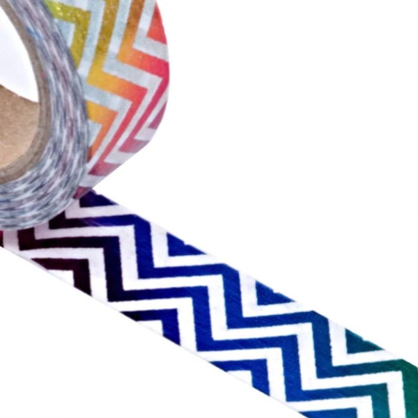 Zig Zag Tape | Zig Zag Embellishment | Multicolored Metallic Zig Zag Print Washi Tape - 9/16in. x 10 Yards (pm34380608)