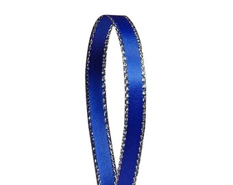 Royal Blue Satin Ribbon | Royal Silver Bows | Royal Blue Silver Edge Satin Ribbon - 1/4in. x 50 Yards (pm575190270)