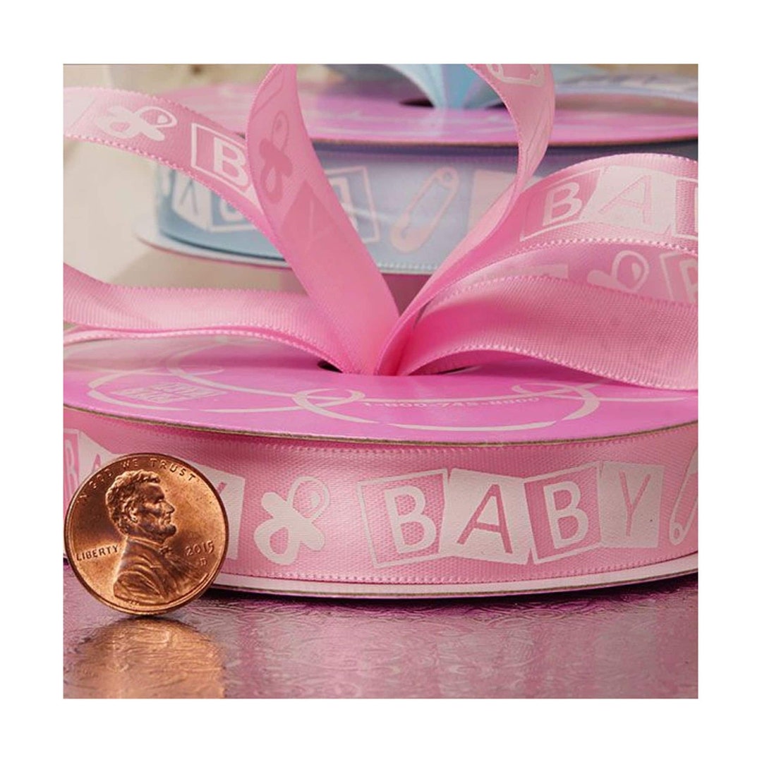 Baby Block Ribbon | Baby Girl Ribbon | Pink Baby Satin Ribbon - 5/8in ...