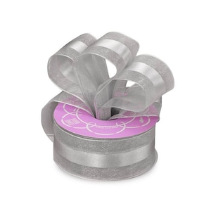 Wide Silver Ribbon | Wired Silver Ribbon | Silver Satin Middle Sheer Wired Ribbon - 1 1/2in. x 10 Yds (pm4823840)