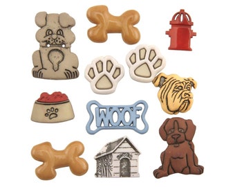 Dog Buttons | Dog Embellishments | Button Theme Pack - Dog Gone It - 11 Pieces/Pkg. (nmbtp4430)