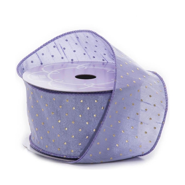 Purple Taffeta Ribbon | Purple Wreath Ribbon | Wisteria Gold Metallic Dot Taffeta Ribbon - 2 1/2in. x 10 Yards (pm59022583)