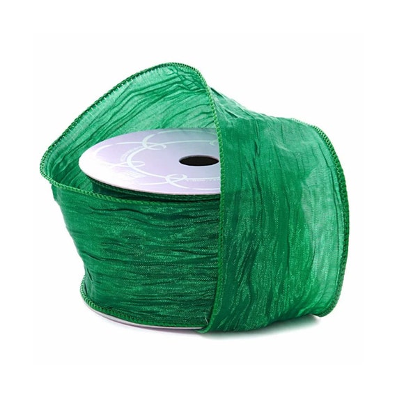 1.5 inch x 10 Yard Diagonal Weave Emerald Green Fabric Ribbon