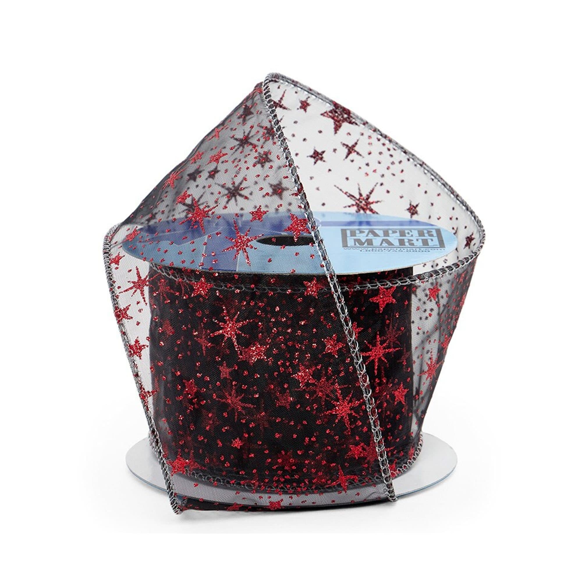 Red Star Ribbon | Red and Black Ribbon | Red Black Glitter