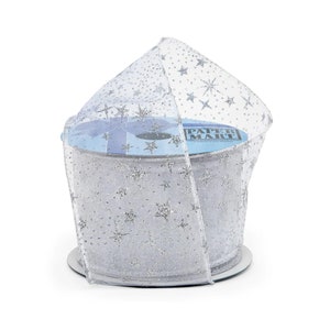 Silver Star Ribbon | Star Wreath Ribbon | Silver Glitter Stars On Sheer Wired Ribbon - 2 1/2in. x 10 Yards (pm56410301)