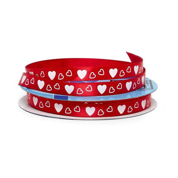 Narrow Valentine Ribbon | Red Heart Ribbon | Hearts On Narrow Satin Ribbon  - 3/8in. x 25 Yds (pm56121802)