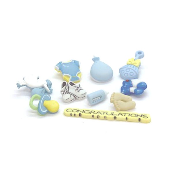 Boy Baby Buttons | Baby Boy Theme Buttons - Shank and Flat Back - 10 Assorted Pieces (nmbtp4423)