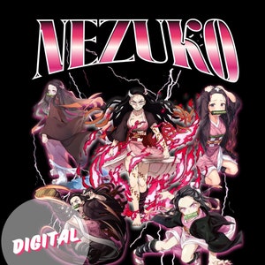 Vetor de anime legal para camiseta - Clipart de mangá digital para download instantâneo - D3m0nn Sl4y3rr - N3zuk0 K4m4doo - arquivo PNG